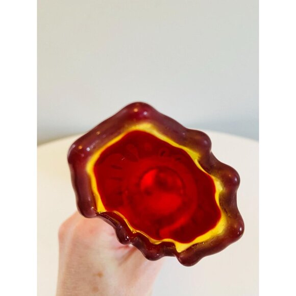 Vintage LE Smith Amberina Red Swung Vase, 3 Toe Hobnail Swung Vase 12 1/2" Tall - Picture 6 of 9